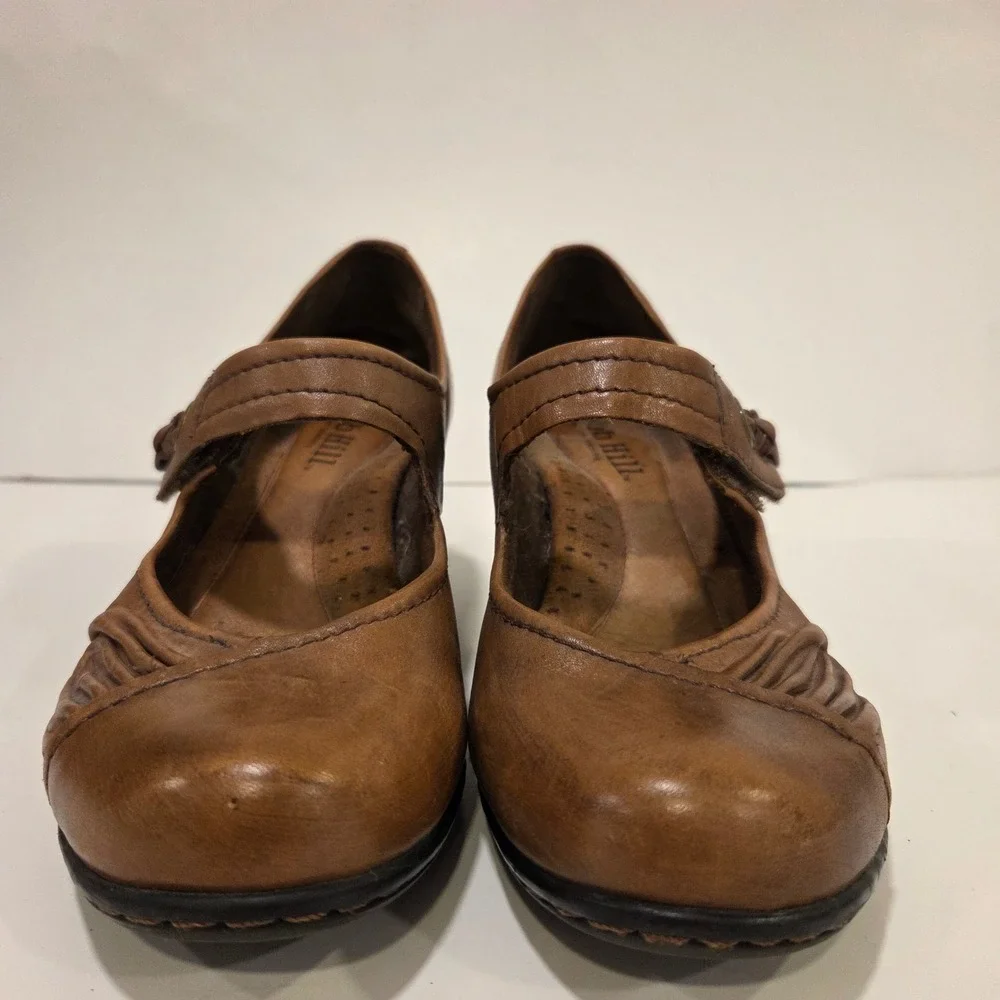 Cobb Hill Mary Jane‎ Heels Womens 8M Tan Leather Ruched Office Career Academia